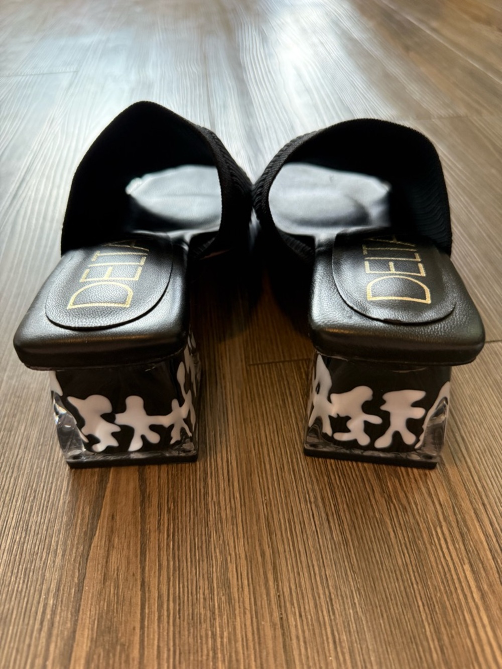 DELTAN Knit Black Mule Block Heels - Picture 2 of 5